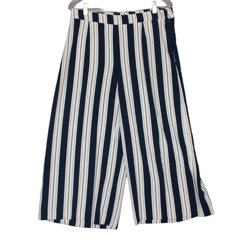 H&M Womens Navy White Smooth‎ Stretch Pants Size 12 US/ 42 EUR Capri Wide Leg
